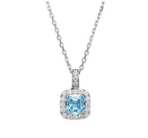 Sterling Silver Necklace with One Blue Cubic Zirconia - 20"